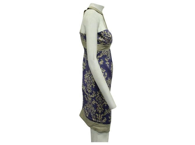 Nicole Miller Vestido midi halter morado con acento gris Púrpura - vista 4