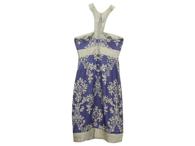 Nicole Miller Vestido midi halter morado con acento gris Púrpura - vista 6