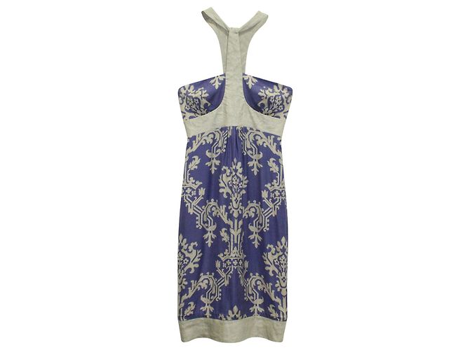 Nicole Miller Vestido midi halter morado con acento gris Púrpura - vista 7