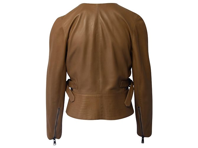 Chloé Chloe Bikerjacke aus dunkelbeigem Leder - Ansicht 2