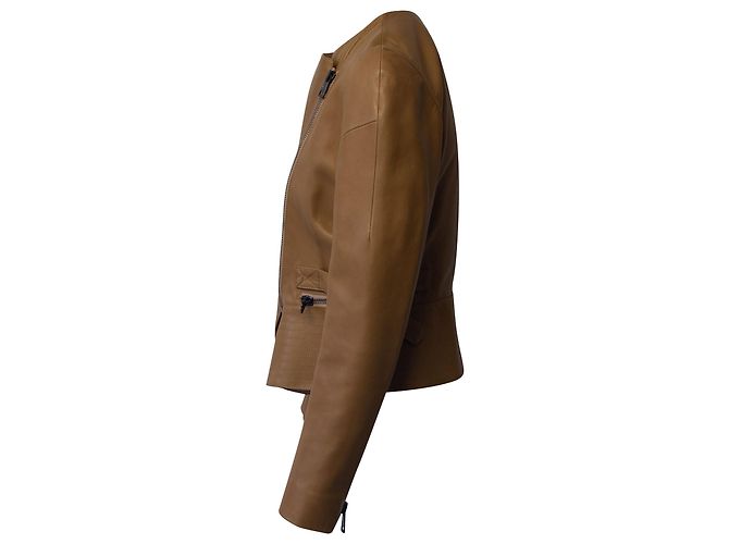 Chloé Chloe Bikerjacke aus dunkelbeigem Leder - Ansicht 3