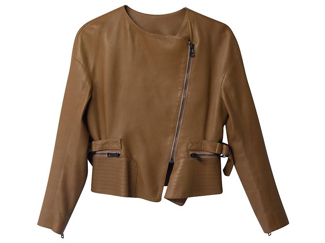Chloé Chloe Bikerjacke aus dunkelbeigem Leder - Ansicht 4