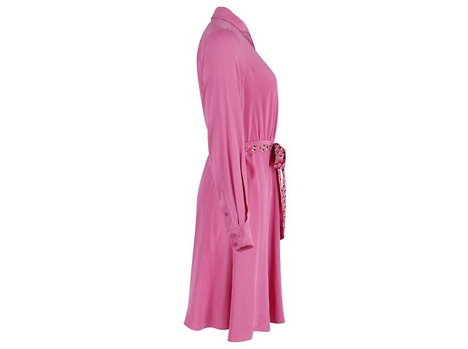 Diane Von Furstenberg Printed Belt Shirt Dress in Pink Silk - view 2