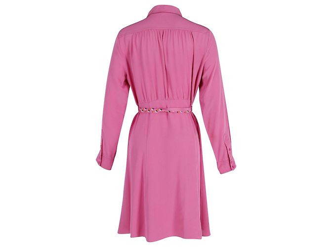Diane Von Furstenberg Printed Belt Shirt Dress in Pink Silk - view 3
