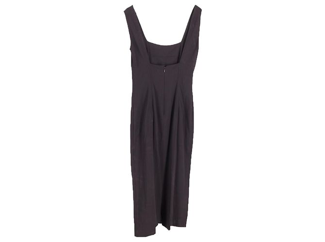 Dolce & Gabbana Dolce e Gabbana Abito Midi Scollo Quadrato in Lana Nera Nero - vista 3