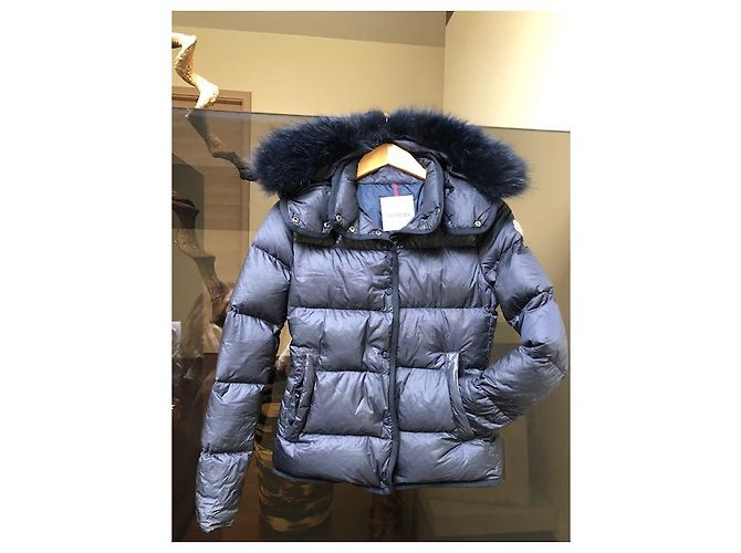 Moncler Mädchen Mantel Dunkelblau Polyamid mit Echtpelz Kapuze Marineblau - Ansicht 2