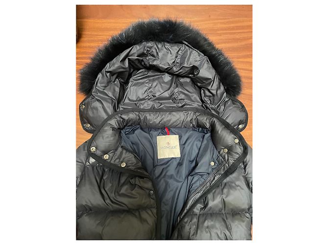 Moncler Mädchen Mantel Dunkelblau Polyamid mit Echtpelz Kapuze Marineblau - Ansicht 4