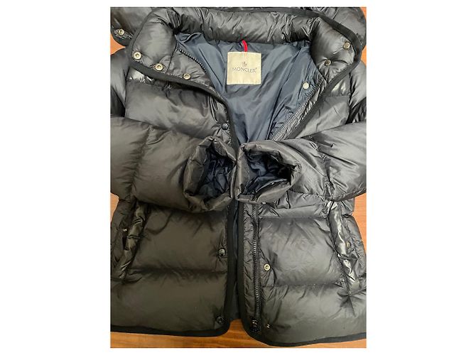 Moncler Mädchen Mantel Dunkelblau Polyamid mit Echtpelz Kapuze Marineblau - Ansicht 5