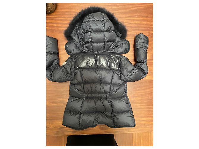 Moncler Mädchen Mantel Dunkelblau Polyamid mit Echtpelz Kapuze Marineblau - Ansicht 6