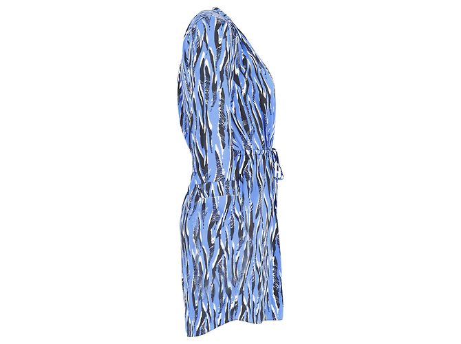 Diane Von Furstenberg Vestido com estampa de zebra e gravata em seda azul - vista 2