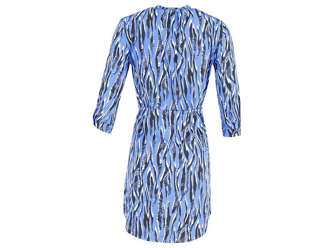 Diane Von Furstenberg Vestido com estampa de zebra e gravata em seda azul - vista 3