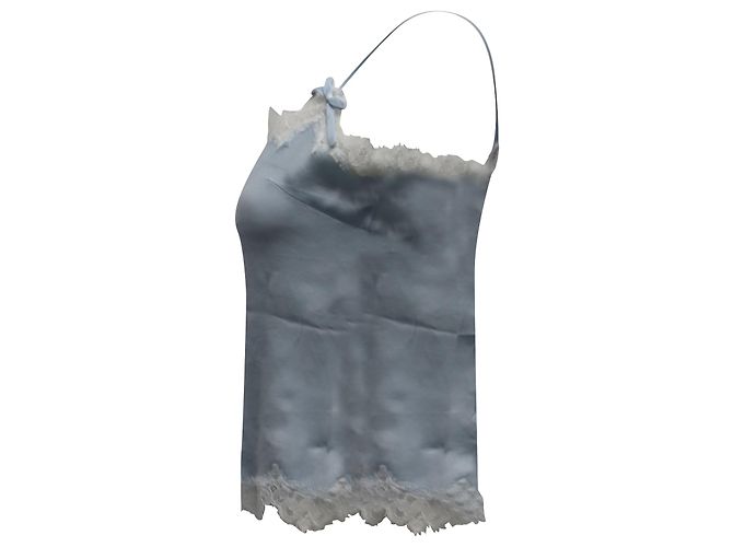 Escada Camisole with Lace Trim in Light Blue Silk - view 2