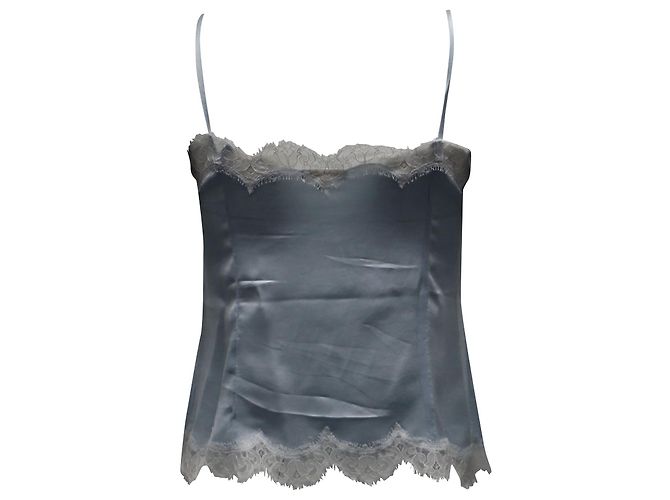 Escada Camisole with Lace Trim in Light Blue Silk - view 3