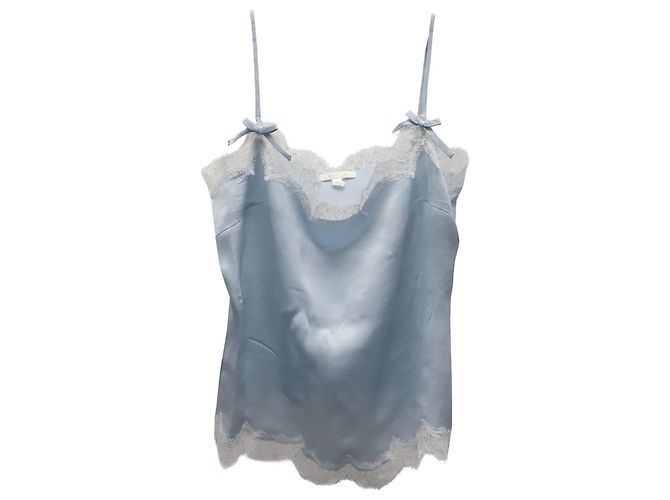 Escada Camisole with Lace Trim in Light Blue Silk - view 4