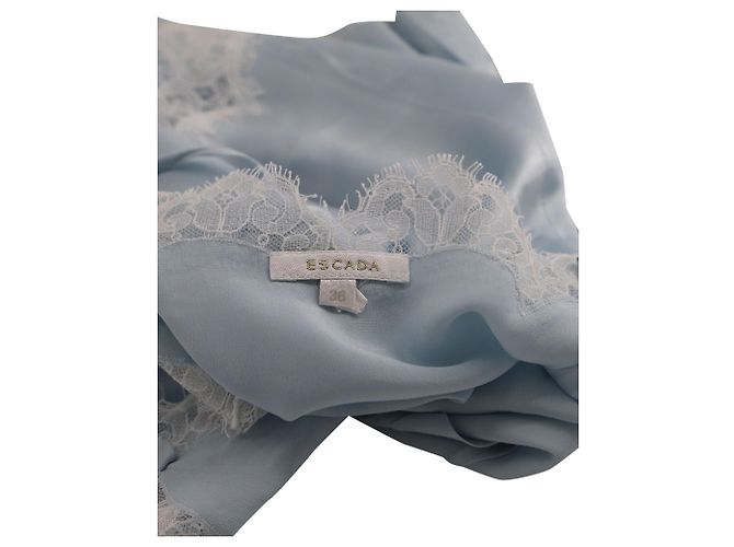 Escada Camisole with Lace Trim in Light Blue Silk - view 5