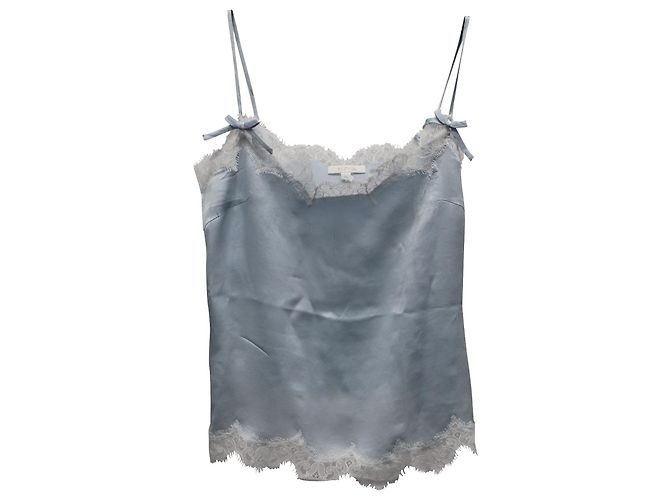 Escada Camisole with Lace Trim in Light Blue Silk - view 6