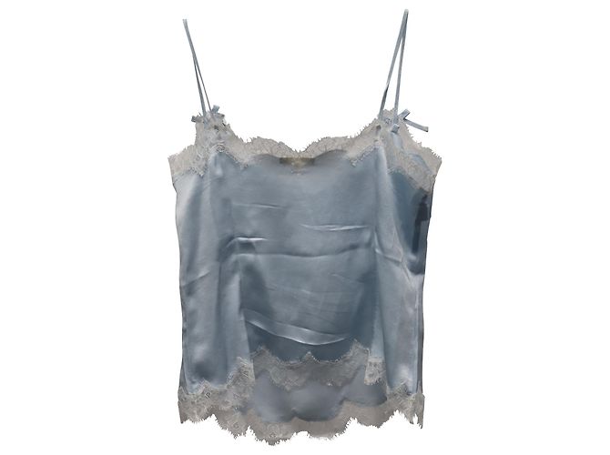 Escada Camisole with Lace Trim in Light Blue Silk - view 7