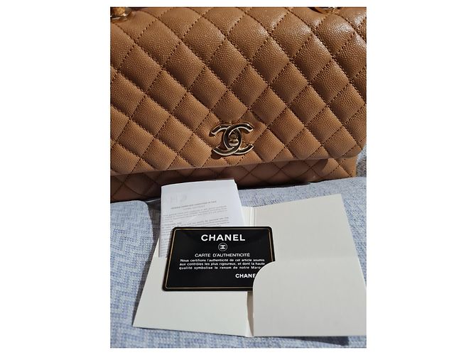 Chanel Coco Handle Borsa a tracolla beige in pelle - vista 6