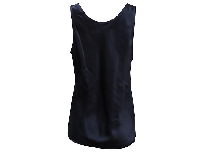 Canotta Vince in Seta Blu Navy - vista 2
