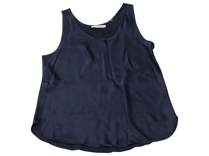 Canotta Vince in Seta Blu Navy - vista 3