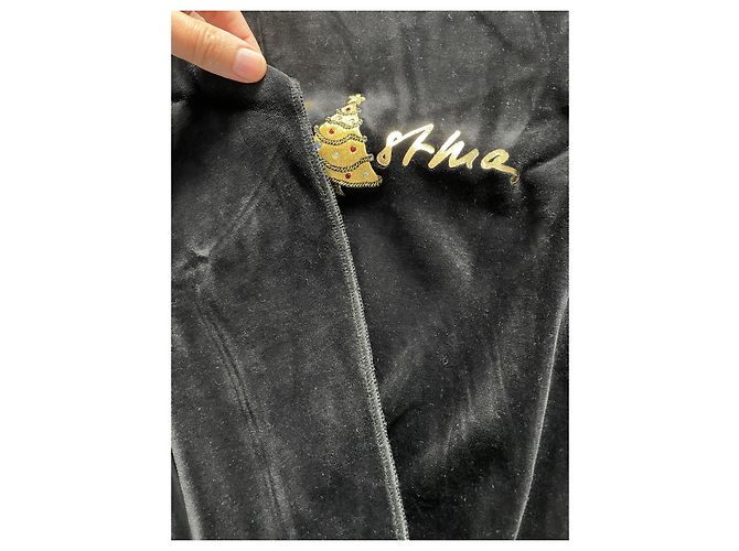 Sonia Rykiel Sweatshirt aus schwarzem Samt mit Goldstickerei Golden - Ansicht 4