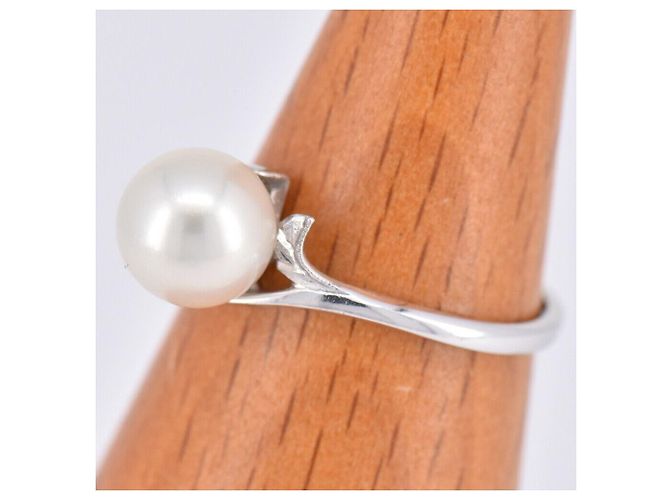 Anel MIKIMOTO com pérola Akoya 7,9 mm em ouro branco maciço 14K Prata - vista 4