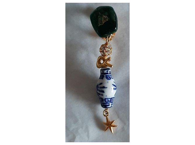 Orecchini a clip Christian Lacroix verdi e oro Blu Verde scuro Gold hardware - vista 2