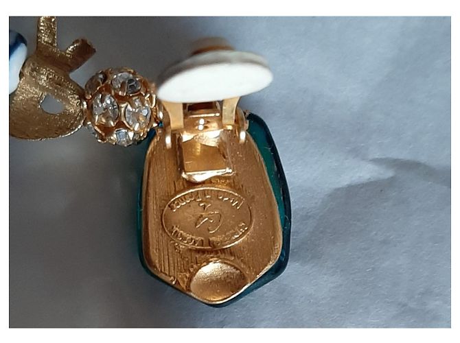 Orecchini a clip Christian Lacroix verdi e oro Blu Verde scuro Gold hardware - vista 3