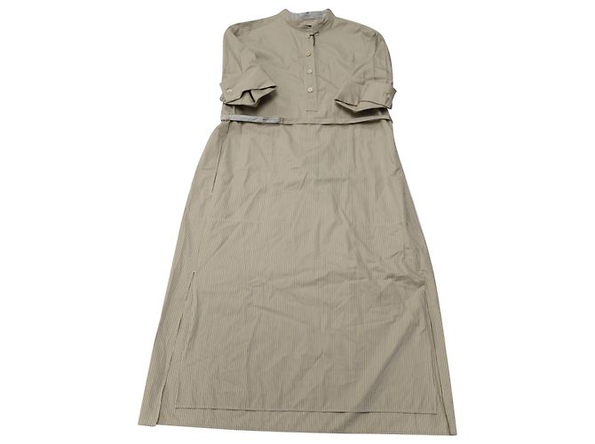 Abito chemisier midi gessato Joseph Barker in cotone beige Marrone - vista 3