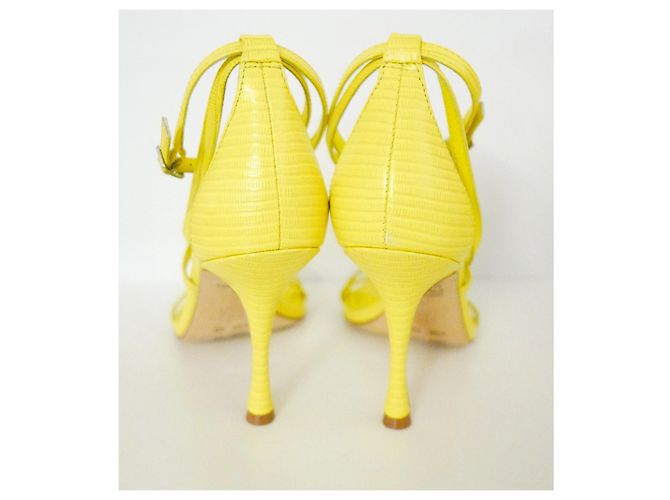Alice + Olivia Alice & Olivia Deidra neonfarbene Ledersandalen mit Eidechseneffekt Gelb - Ansicht 4