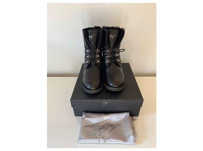 Stivaletti combat stringati Giuseppe Zanotti in pelle nera Nero - vista 3