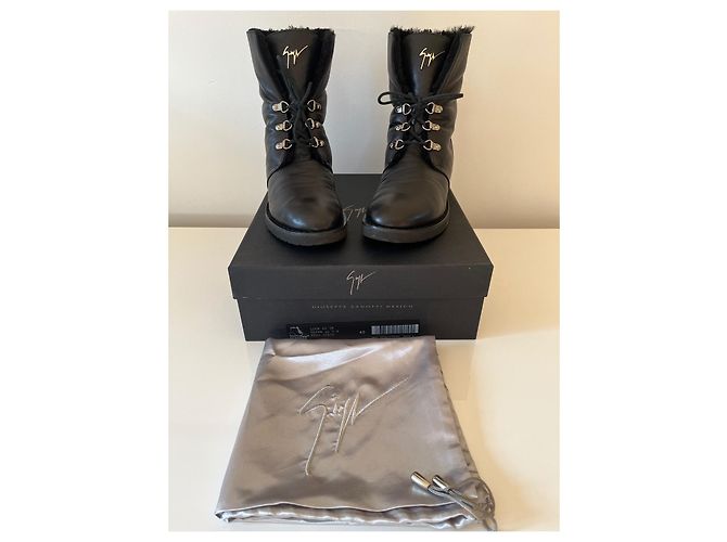 Stivaletti combat stringati Giuseppe Zanotti in pelle nera Nero - vista 7