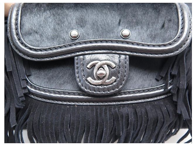 BORSA A MANO CHANEL PARIS DALLAS IN PELLE CON FRANGE E NERA Nero - vista 3