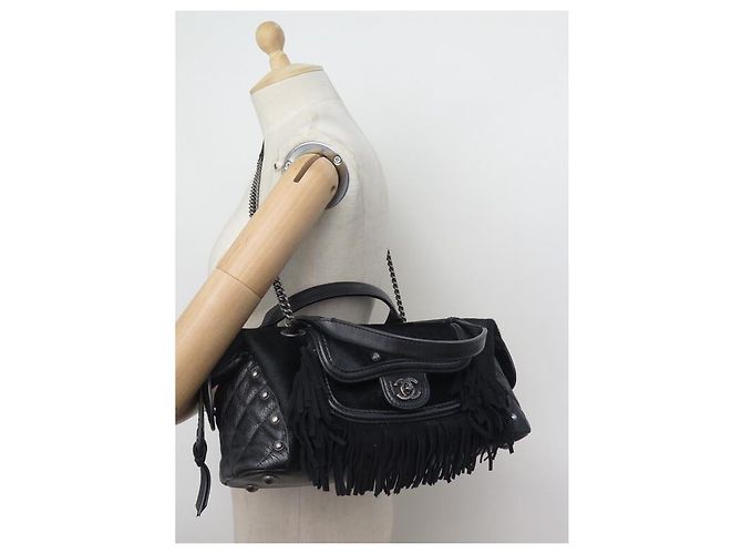 BORSA A MANO CHANEL PARIS DALLAS IN PELLE CON FRANGE E NERA Nero - vista 4