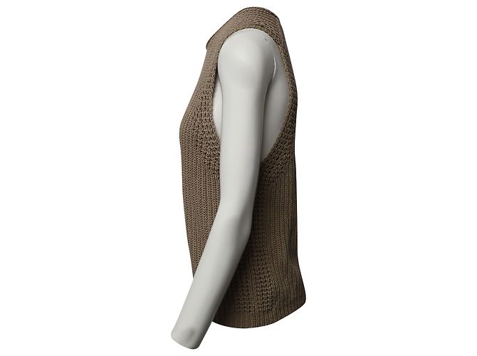 Vince Waffle Stitch Knit Top in Beige Cotton Brown - view 2