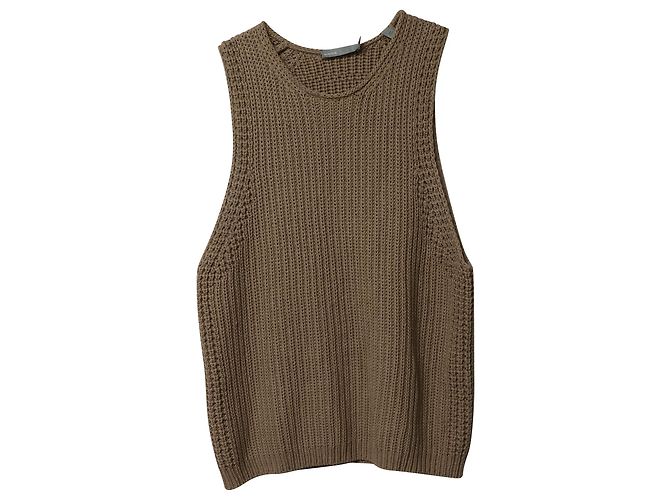 Vince Waffle Stitch Knit Top in Beige Cotton Brown - view 4