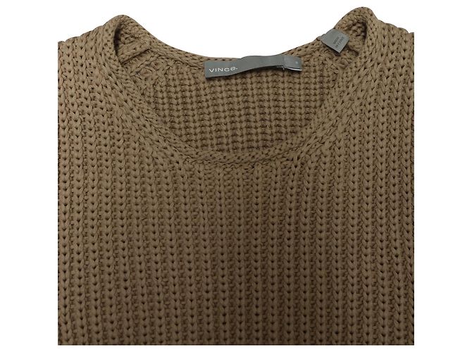 Vince Waffle Stitch Knit Top in Beige Cotton Brown - view 6