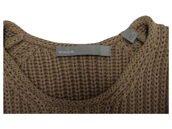 Vince Waffle Stitch Knit Top in Beige Cotton Brown - view 7