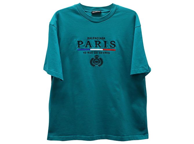 Everyday T-shirt Balenciaga Paris Flag Logo in cotone verde smeraldo - vista 2