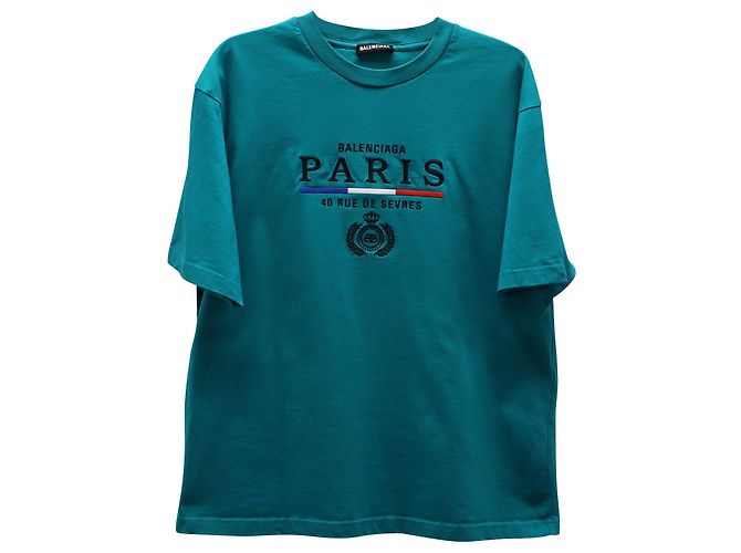 Everyday T-shirt Balenciaga Paris Flag Logo in cotone verde smeraldo - vista 3