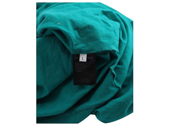 Everyday T-shirt Balenciaga Paris Flag Logo in cotone verde smeraldo - vista 7