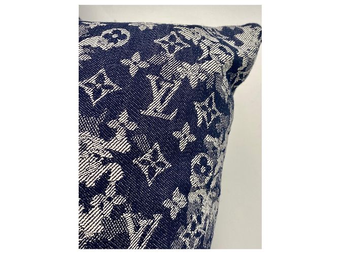 2 cuscini tessuto originale Louis Vuitton denim monogram Blu - vista 10