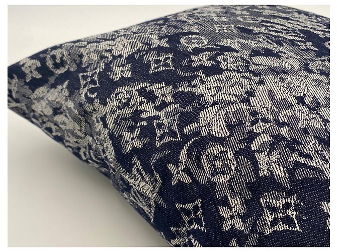 2 cuscini tessuto originale Louis Vuitton denim monogram Blu - vista 11