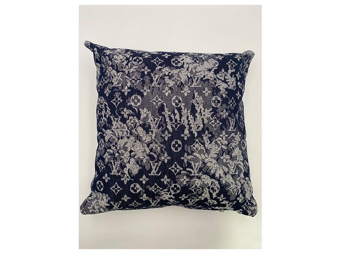 2 cuscini tessuto originale Louis Vuitton denim monogram Blu - vista 13