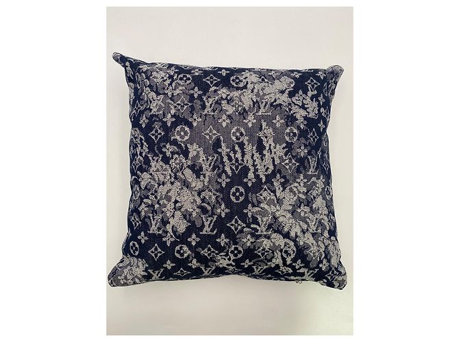 2 cuscini tessuto originale Louis Vuitton denim monogram Blu - vista 2
