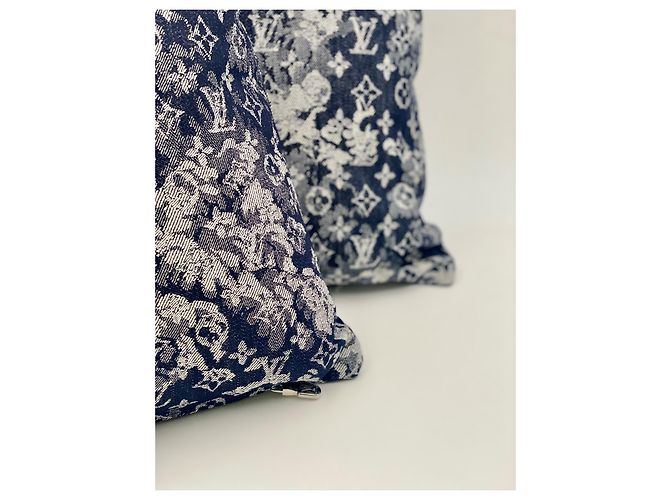 2 cuscini tessuto originale Louis Vuitton denim monogram Blu - vista 4