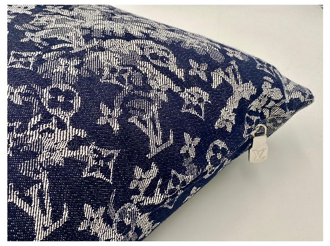 2 cuscini tessuto originale Louis Vuitton denim monogram Blu - vista 5