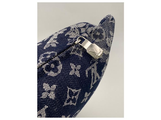 2 cuscini tessuto originale Louis Vuitton denim monogram Blu - vista 6