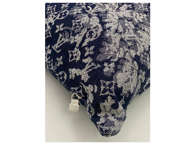 2 cuscini tessuto originale Louis Vuitton denim monogram Blu - vista 7