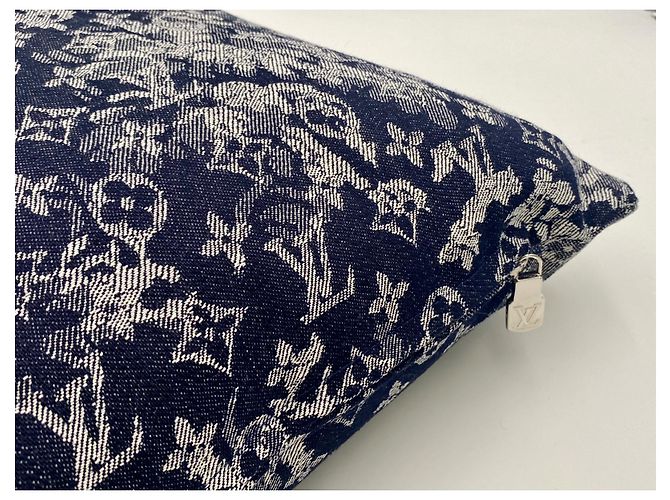 2 cuscini tessuto originale Louis Vuitton denim monogram Blu - vista 8